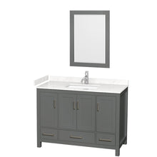 Load image into Gallery viewer, Wyndham Collection WCS141448SKGC2UNSM24 Sheffield 48 Inch Single Bathroom Vanity in Dark Gray, Carrara Cultured Marble Countertop, Undermount Square Sink, 24 Inch Mirror
