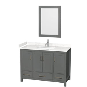 Wyndham Collection WCS141448SKGC2UNSM24 Sheffield 48 Inch Single Bathroom Vanity in Dark Gray, Carrara Cultured Marble Countertop, Undermount Square Sink, 24 Inch Mirror
