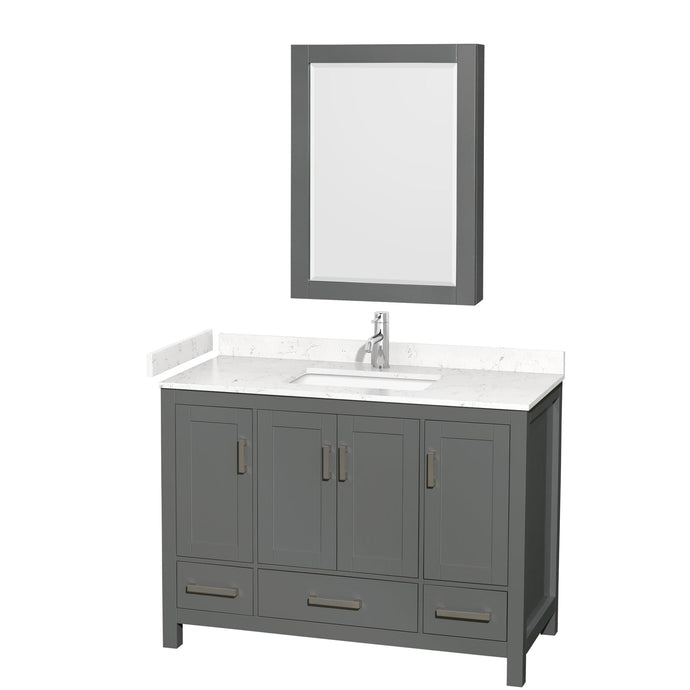 Wyndham Collection WCS141448SKGC2UNSMED Sheffield 48 Inch Single Bathroom Vanity in Dark Gray, Carrara Cultured Marble Countertop, Undermount Square Sink, Medicine Cabinet