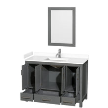 Load image into Gallery viewer, Wyndham Collection WCS141448SKGWCUNSM24 Sheffield 48 Inch Single Bathroom Vanity in Dark Gray, White Cultured Marble Countertop, Undermount Square Sink, 24 Inch Mirror