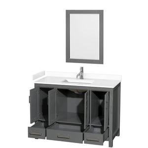 Wyndham Collection WCS141448SKGWCUNSM24 Sheffield 48 Inch Single Bathroom Vanity in Dark Gray, White Cultured Marble Countertop, Undermount Square Sink, 24 Inch Mirror