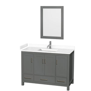 Wyndham Collection WCS141448SKGWCUNSM24 Sheffield 48 Inch Single Bathroom Vanity in Dark Gray, White Cultured Marble Countertop, Undermount Square Sink, 24 Inch Mirror