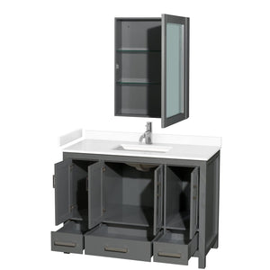 Wyndham Collection WCS141448SKGWCUNSMED Sheffield 48 Inch Single Bathroom Vanity in Dark Gray, White Cultured Marble Countertop, Undermount Square Sink, Medicine Cabinet