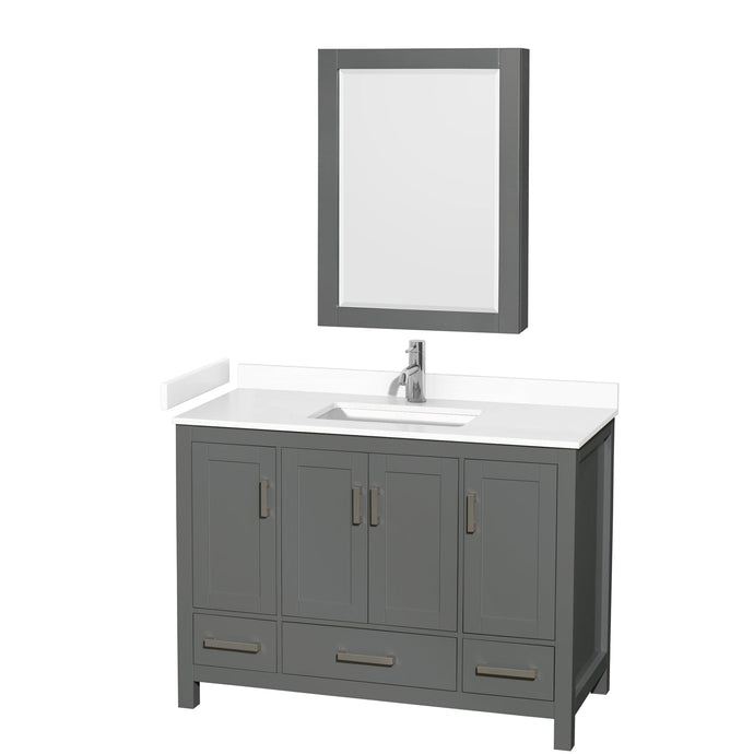 Wyndham Collection WCS141448SKGWCUNSMED Sheffield 48 Inch Single Bathroom Vanity in Dark Gray, White Cultured Marble Countertop, Undermount Square Sink, Medicine Cabinet