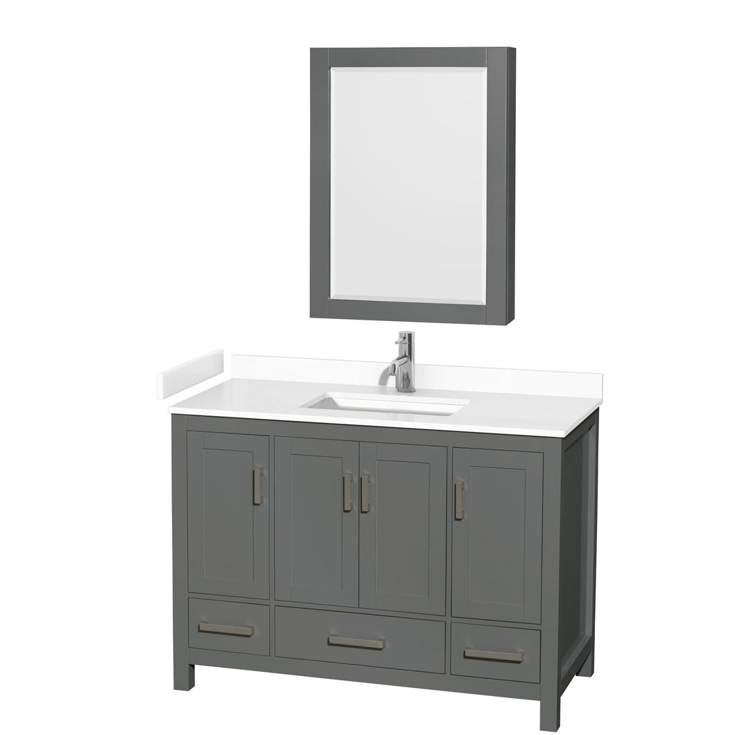 Wyndham Collection WCS141448SKGWCUNSMED Sheffield 48 Inch Single Bathroom Vanity in Dark Gray, White Cultured Marble Countertop, Undermount Square Sink, Medicine Cabinet