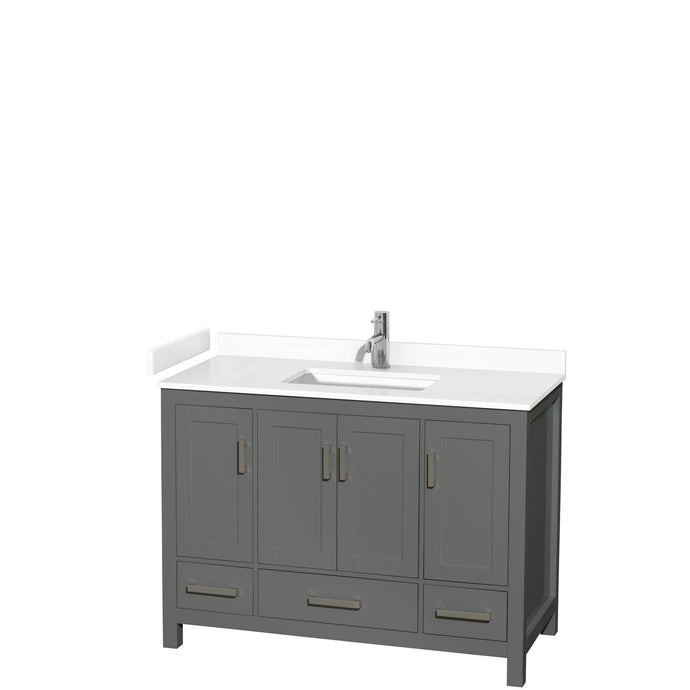 Wyndham Collection WCS141448SKGWCUNSMXX Sheffield 48 Inch Single Bathroom Vanity in Dark Gray, White Cultured Marble Countertop, Undermount Square Sink, No Mirror