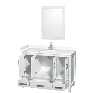 Wyndham Collection WCS141448SWHC2UNSM24 Sheffield 48 Inch Single Bathroom Vanity in White, Carrara Cultured Marble Countertop, Undermount Square Sink, 24 Inch Mirror