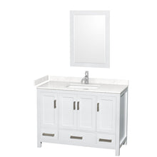 Load image into Gallery viewer, Wyndham Collection WCS141448SWHC2UNSM24 Sheffield 48 Inch Single Bathroom Vanity in White, Carrara Cultured Marble Countertop, Undermount Square Sink, 24 Inch Mirror