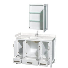 Load image into Gallery viewer, Wyndham Collection WCS141448SWHC2UNSMED Sheffield 48 Inch Single Bathroom Vanity in White, Carrara Cultured Marble Countertop, Undermount Square Sink, Medicine Cabinet