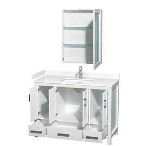 Wyndham Collection WCS141448SWHC2UNSMED Sheffield 48 Inch Single Bathroom Vanity in White, Carrara Cultured Marble Countertop, Undermount Square Sink, Medicine Cabinet