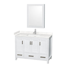 Load image into Gallery viewer, Wyndham Collection WCS141448SWHC2UNSMED Sheffield 48 Inch Single Bathroom Vanity in White, Carrara Cultured Marble Countertop, Undermount Square Sink, Medicine Cabinet