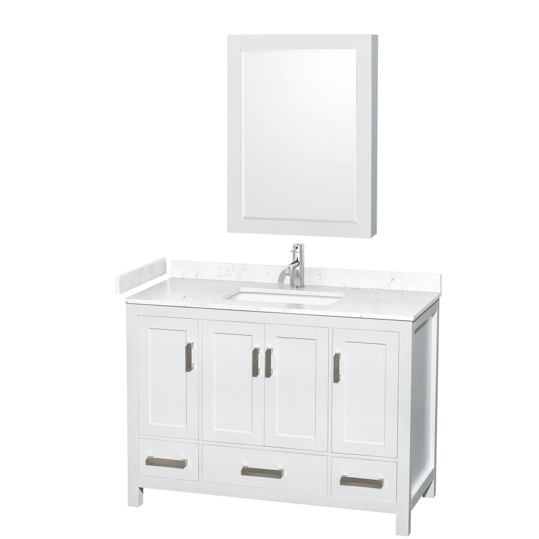 Wyndham Collection WCS141448SWHC2UNSMED Sheffield 48 Inch Single Bathroom Vanity in White, Carrara Cultured Marble Countertop, Undermount Square Sink, Medicine Cabinet