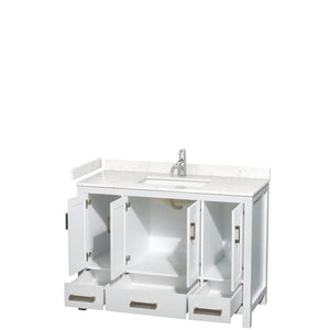 Wyndham Collection WCS141448SWHC2UNSMXX Sheffield 48 Inch Single Bathroom Vanity in White, Carrara Cultured Marble Countertop, Undermount Square Sink, No Mirror