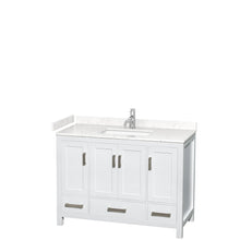 Load image into Gallery viewer, Wyndham Collection WCS141448SWHC2UNSMXX Sheffield 48 Inch Single Bathroom Vanity in White, Carrara Cultured Marble Countertop, Undermount Square Sink, No Mirror