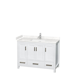 Wyndham Collection WCS141448SWHC2UNSMXX Sheffield 48 Inch Single Bathroom Vanity in White, Carrara Cultured Marble Countertop, Undermount Square Sink, No Mirror