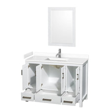Load image into Gallery viewer, Wyndham Collection WCS141448SWHWCUNSM24 Sheffield 48 Inch Single Bathroom Vanity in White, White Cultured Marble Countertop, Undermount Square Sink, 24 Inch Mirror