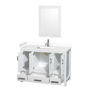 Wyndham Collection WCS141448SWHWCUNSM24 Sheffield 48 Inch Single Bathroom Vanity in White, White Cultured Marble Countertop, Undermount Square Sink, 24 Inch Mirror