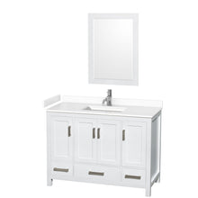 Load image into Gallery viewer, Wyndham Collection WCS141448SWHWCUNSM24 Sheffield 48 Inch Single Bathroom Vanity in White, White Cultured Marble Countertop, Undermount Square Sink, 24 Inch Mirror