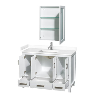 Wyndham Collection WCS141448SWHWCUNSMED Sheffield 48 Inch Single Bathroom Vanity in White, White Cultured Marble Countertop, Undermount Square Sink, Medicine Cabinet