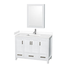 Load image into Gallery viewer, Wyndham Collection WCS141448SWHWCUNSMED Sheffield 48 Inch Single Bathroom Vanity in White, White Cultured Marble Countertop, Undermount Square Sink, Medicine Cabinet