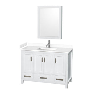 Wyndham Collection WCS141448SWHWCUNSMED Sheffield 48 Inch Single Bathroom Vanity in White, White Cultured Marble Countertop, Undermount Square Sink, Medicine Cabinet