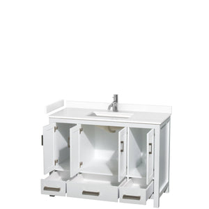 Wyndham Collection WCS141448SWHWCUNSMXX Sheffield 48 Inch Single Bathroom Vanity in White, White Cultured Marble Countertop, Undermount Square Sink, No Mirror
