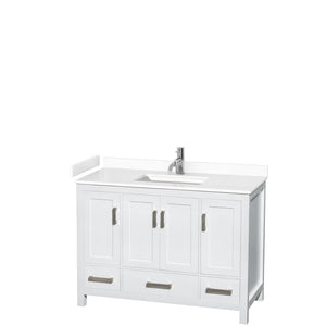 Wyndham Collection WCS141448SWHWCUNSMXX Sheffield 48 Inch Single Bathroom Vanity in White, White Cultured Marble Countertop, Undermount Square Sink, No Mirror
