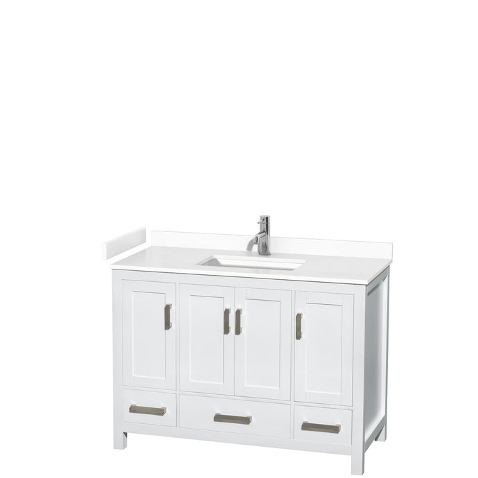 Wyndham Collection WCS141448SWHWCUNSMXX Sheffield 48 Inch Single Bathroom Vanity in White, White Cultured Marble Countertop, Undermount Square Sink, No Mirror