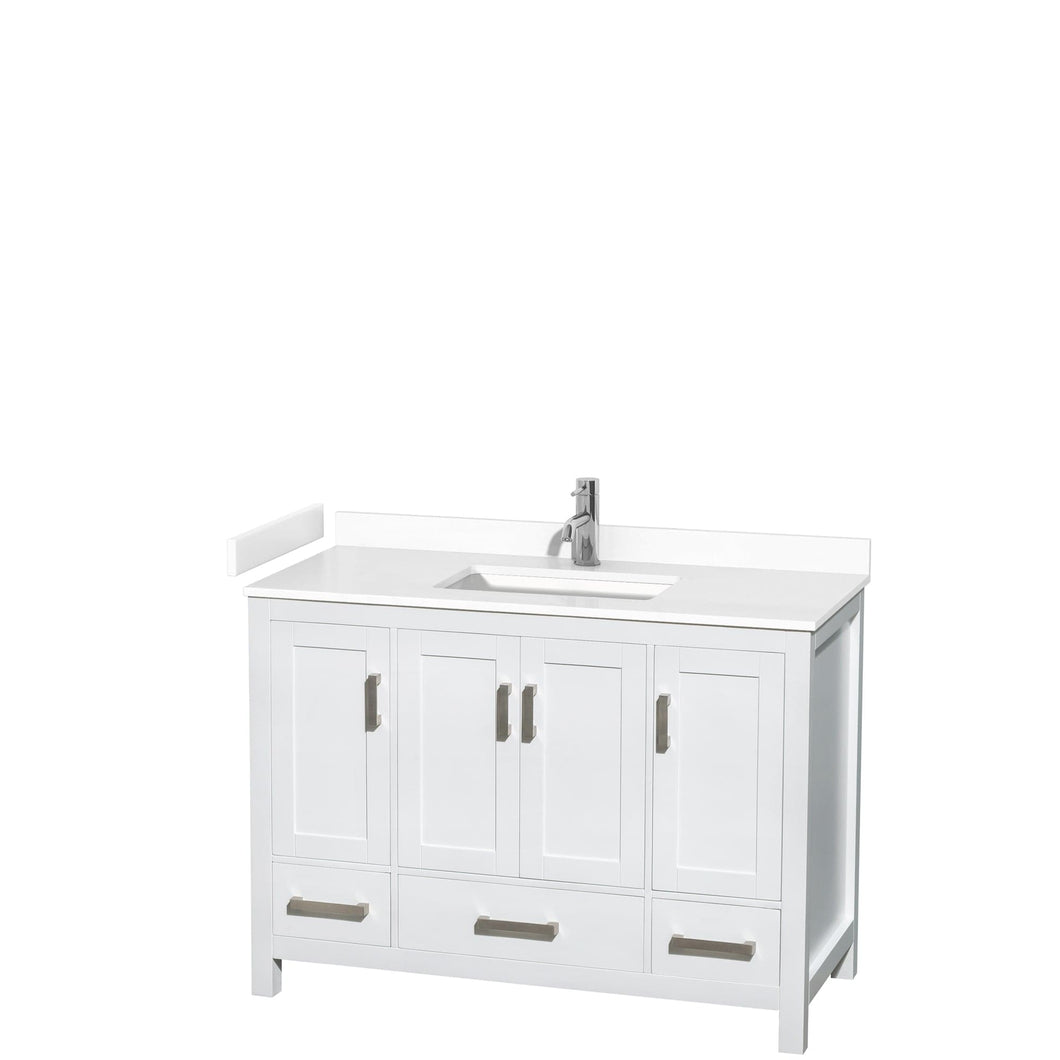 Wyndham Collection WCS141448SWHWCUNSMXX Sheffield 48 Inch Single Bathroom Vanity in White, White Cultured Marble Countertop, Undermount Square Sink, No Mirror