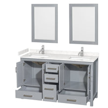 Load image into Gallery viewer, Wyndham Collection WCS141460DGYC2UNSM24 Sheffield 60 Inch Double Bathroom Vanity in Gray, Carrara Cultured Marble Countertop, Undermount Square Sinks, 24 Inch Mirrors