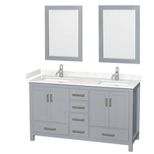Load image into Gallery viewer, Wyndham Collection WCS141460DGYC2UNSM24 Sheffield 60 Inch Double Bathroom Vanity in Gray, Carrara Cultured Marble Countertop, Undermount Square Sinks, 24 Inch Mirrors