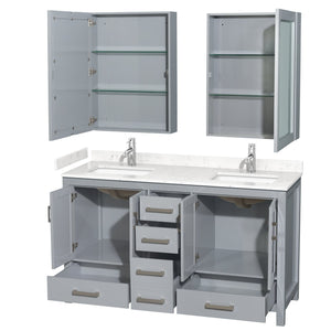 Wyndham Collection WCS141460DGYC2UNSMED Sheffield 60 Inch Double Bathroom Vanity in Gray, Carrara Cultured Marble Countertop, Undermount Square Sinks, Medicine Cabinets