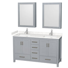Load image into Gallery viewer, Wyndham Collection WCS141460DGYC2UNSMED Sheffield 60 Inch Double Bathroom Vanity in Gray, Carrara Cultured Marble Countertop, Undermount Square Sinks, Medicine Cabinets