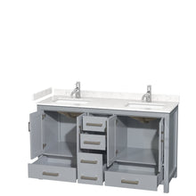 Load image into Gallery viewer, Wyndham Collection WCS141460DGYC2UNSMXX Sheffield 60 Inch Double Bathroom Vanity in Gray, Carrara Cultured Marble Countertop, Undermount Square Sinks, No Mirror