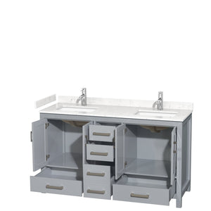 Wyndham Collection WCS141460DGYC2UNSMXX Sheffield 60 Inch Double Bathroom Vanity in Gray, Carrara Cultured Marble Countertop, Undermount Square Sinks, No Mirror