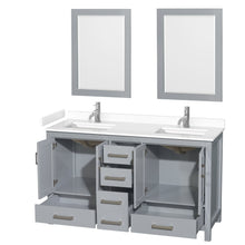 Load image into Gallery viewer, Wyndham Collection WCS141460DGYWCUNSM24 Sheffield 60 Inch Double Bathroom Vanity in Gray, White Cultured Marble Countertop, Undermount Square Sinks, 24 Inch Mirrors