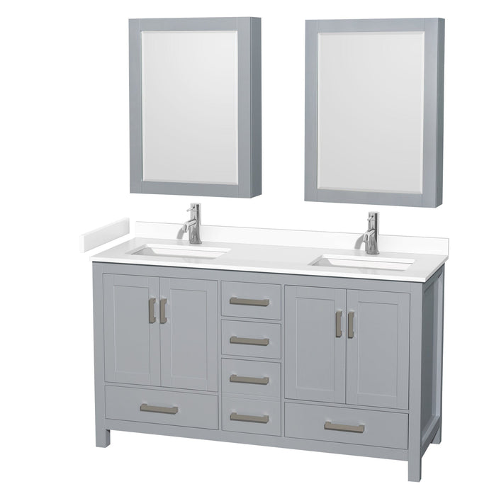 Wyndham Collection WCS141460DGYWCUNSMED Sheffield 60 Inch Double Bathroom Vanity in Gray, White Cultured Marble Countertop, Undermount Square Sinks, Medicine Cabinets