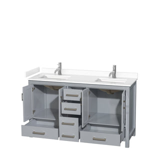 Wyndham Collection WCS141460DGYWCUNSMXX Sheffield 60 Inch Double Bathroom Vanity in Gray, White Cultured Marble Countertop, Undermount Square Sinks, No Mirror
