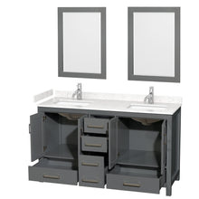 Load image into Gallery viewer, Wyndham Collection WCS141460DKGC2UNSM24 Sheffield 60 Inch Double Bathroom Vanity in Dark Gray, Carrara Cultured Marble Countertop, Undermount Square Sinks, 24 Inch Mirrors
