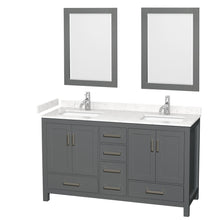 Load image into Gallery viewer, Wyndham Collection WCS141460DKGC2UNSM24 Sheffield 60 Inch Double Bathroom Vanity in Dark Gray, Carrara Cultured Marble Countertop, Undermount Square Sinks, 24 Inch Mirrors
