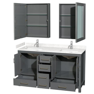 Wyndham Collection WCS141460DKGC2UNSMED Sheffield 60 Inch Double Bathroom Vanity in Dark Gray, Carrara Cultured Marble Countertop, Undermount Square Sinks, Medicine Cabinets