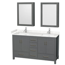 Load image into Gallery viewer, Wyndham Collection WCS141460DKGC2UNSMED Sheffield 60 Inch Double Bathroom Vanity in Dark Gray, Carrara Cultured Marble Countertop, Undermount Square Sinks, Medicine Cabinets