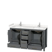 Load image into Gallery viewer, Wyndham Collection WCS141460DKGC2UNSMXX Sheffield 60 Inch Double Bathroom Vanity in Dark Gray, Carrara Cultured Marble Countertop, Undermount Square Sinks, No Mirror