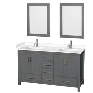 Wyndham Collection WCS141460DKGWCUNSM24 Sheffield 60 Inch Double Bathroom Vanity in Dark Gray, White Cultured Marble Countertop, Undermount Square Sinks, 24 Inch Mirrors