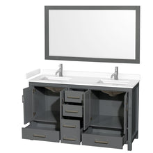 Load image into Gallery viewer, Wyndham Collection WCS141460DKGWCUNSM58 Sheffield 60 Inch Double Bathroom Vanity in Dark Gray, White Cultured Marble Countertop, Undermount Square Sinks, 58 Inch Mirror
