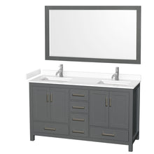 Load image into Gallery viewer, Wyndham Collection WCS141460DKGWCUNSM58 Sheffield 60 Inch Double Bathroom Vanity in Dark Gray, White Cultured Marble Countertop, Undermount Square Sinks, 58 Inch Mirror