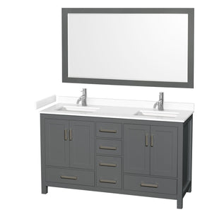 Wyndham Collection WCS141460DKGWCUNSM58 Sheffield 60 Inch Double Bathroom Vanity in Dark Gray, White Cultured Marble Countertop, Undermount Square Sinks, 58 Inch Mirror