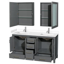 Load image into Gallery viewer, Wyndham Collection WCS141460DKGWCUNSMED Sheffield 60 Inch Double Bathroom Vanity in Dark Gray, White Cultured Marble Countertop, Undermount Square Sinks, Medicine Cabinets