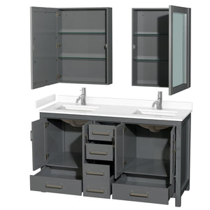 Wyndham Collection WCS141460DKGWCUNSMED Sheffield 60 Inch Double Bathroom Vanity in Dark Gray, White Cultured Marble Countertop, Undermount Square Sinks, Medicine Cabinets