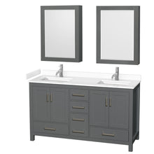 Load image into Gallery viewer, Wyndham Collection WCS141460DKGWCUNSMED Sheffield 60 Inch Double Bathroom Vanity in Dark Gray, White Cultured Marble Countertop, Undermount Square Sinks, Medicine Cabinets